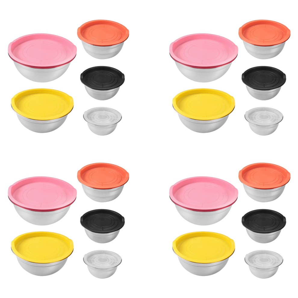 Set Di 20 Ciotole Per Mescolare Con Coperchio, In Acciaio Inox, Impilabili, Per Preparare L'insalata