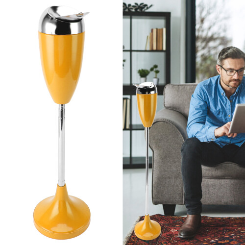 Yellow Floor Standing Ashtray with Lid - Adjustable Height Large Capacity
