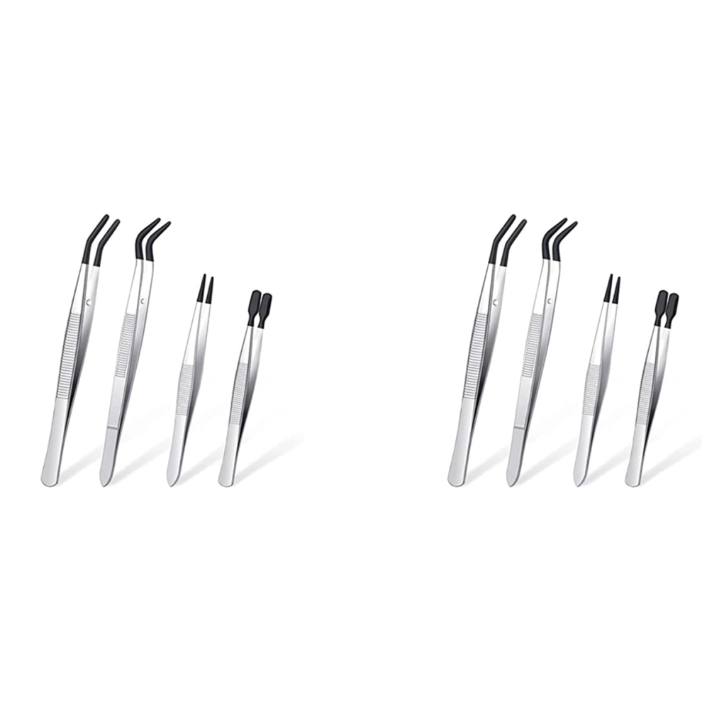 Torribaly 8 Pieces Tweezers Set With Rubber Tips Pvc Coated Tweezers, Fine Point