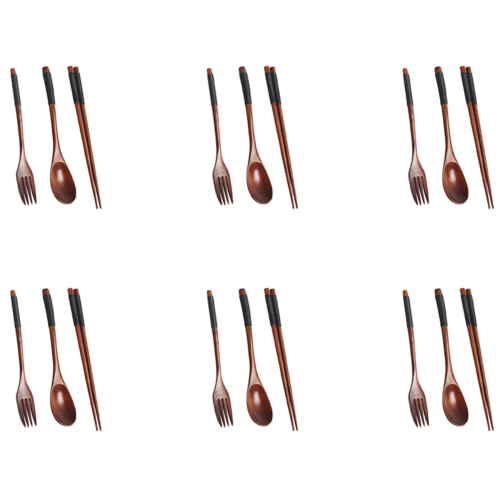 6X Wooden Flatware Set, Portable Set Chopsticks Spoon Fork Tableware D 2