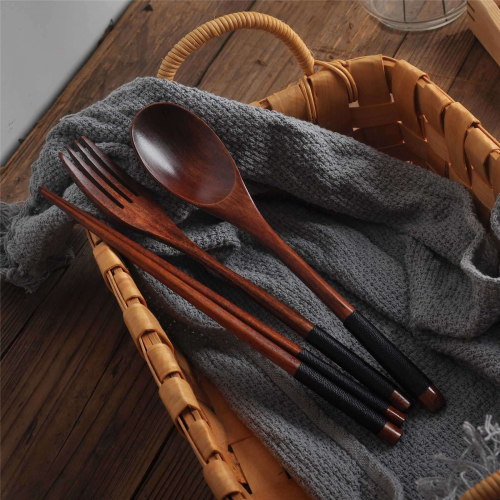 6X Wooden Flatware Set, Portable Set Chopsticks Spoon Fork Tableware D 1