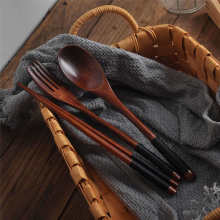 6X Wooden Flatware Set, Portable Set Chopsticks Spoon Fork Tableware D
