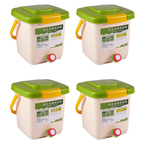 Lot de 4 poubelles à compost de 12 L en polypropylène aéré et recyclable, fabriquées à la main.