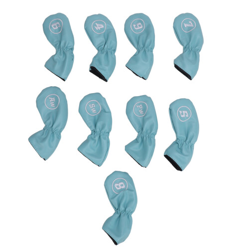 9 Stück PU-Leder Golf-Clubhüllen Hellblau Eisen 1