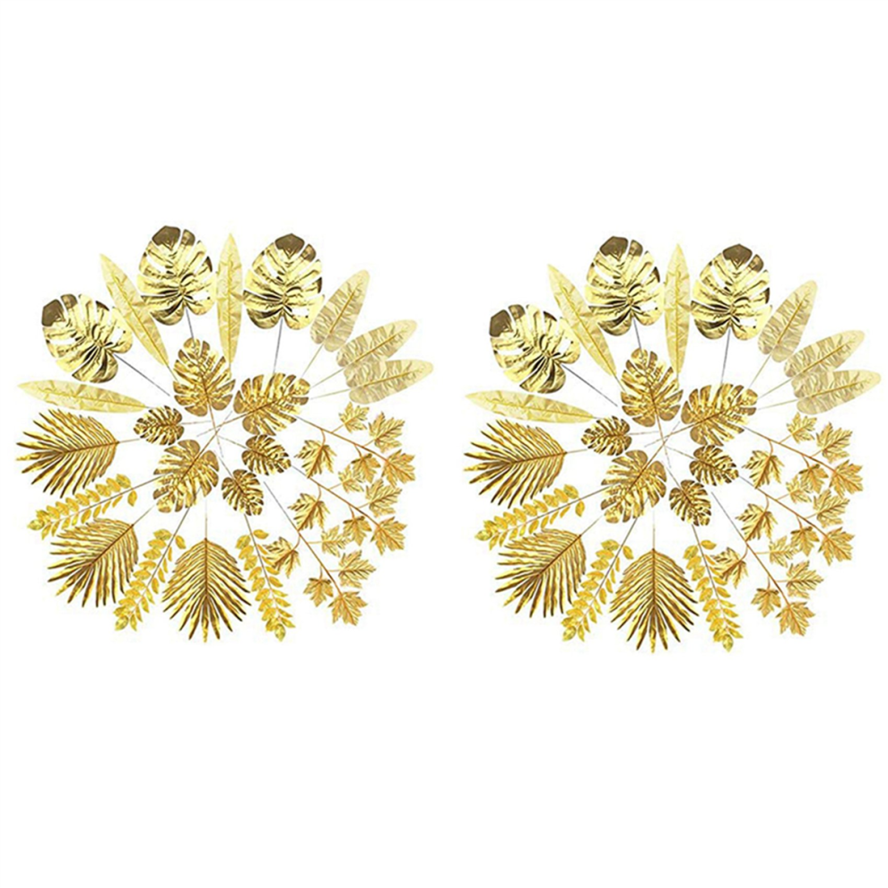 48 Pezzi Di Foglie Artificiali Di Palma Dorata, Piante Tropicali Dorate Per Matrimonio H