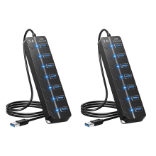 2X 7 Ports USB Hub Splitter Multi 3.0 Adapter Several Power with Switc