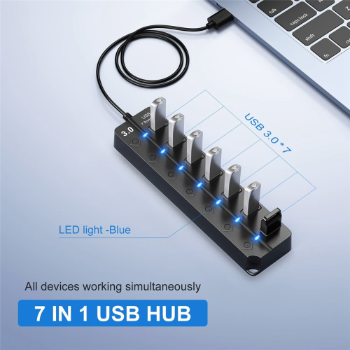 2X 7 Ports USB Hub Splitter Multi 3.0 Adapter Several Power with Switc 2