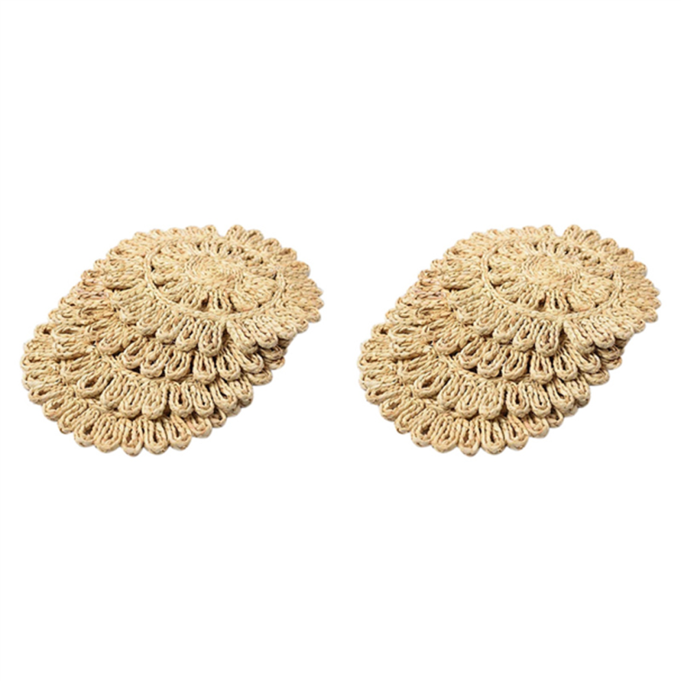 Tovaglietta Rotonda Intrecciata 2X Per Tavolo Da Pranzo, Tavolo In Rattan Intrecciato Naturale