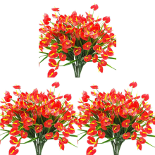 12 Bunches Artificial Fake Flowers Faux Anthurium Plants Plastic Shrub