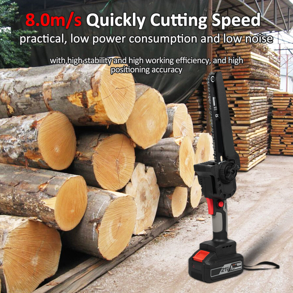 Cordless Mini Chainsaw 8-Inch, 21V, with 2 Batteries & Safety Lock