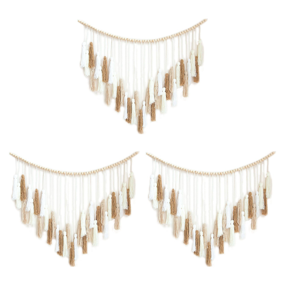 3X Appendiabiti Da Parete In Macramè - Grande Appeso Con Perline Di Legno - Decorazione BohéMien
