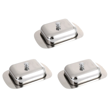 3X Luxuriöse Edelstahl Butterdose Box Behälter Glänzend Käse Servieren