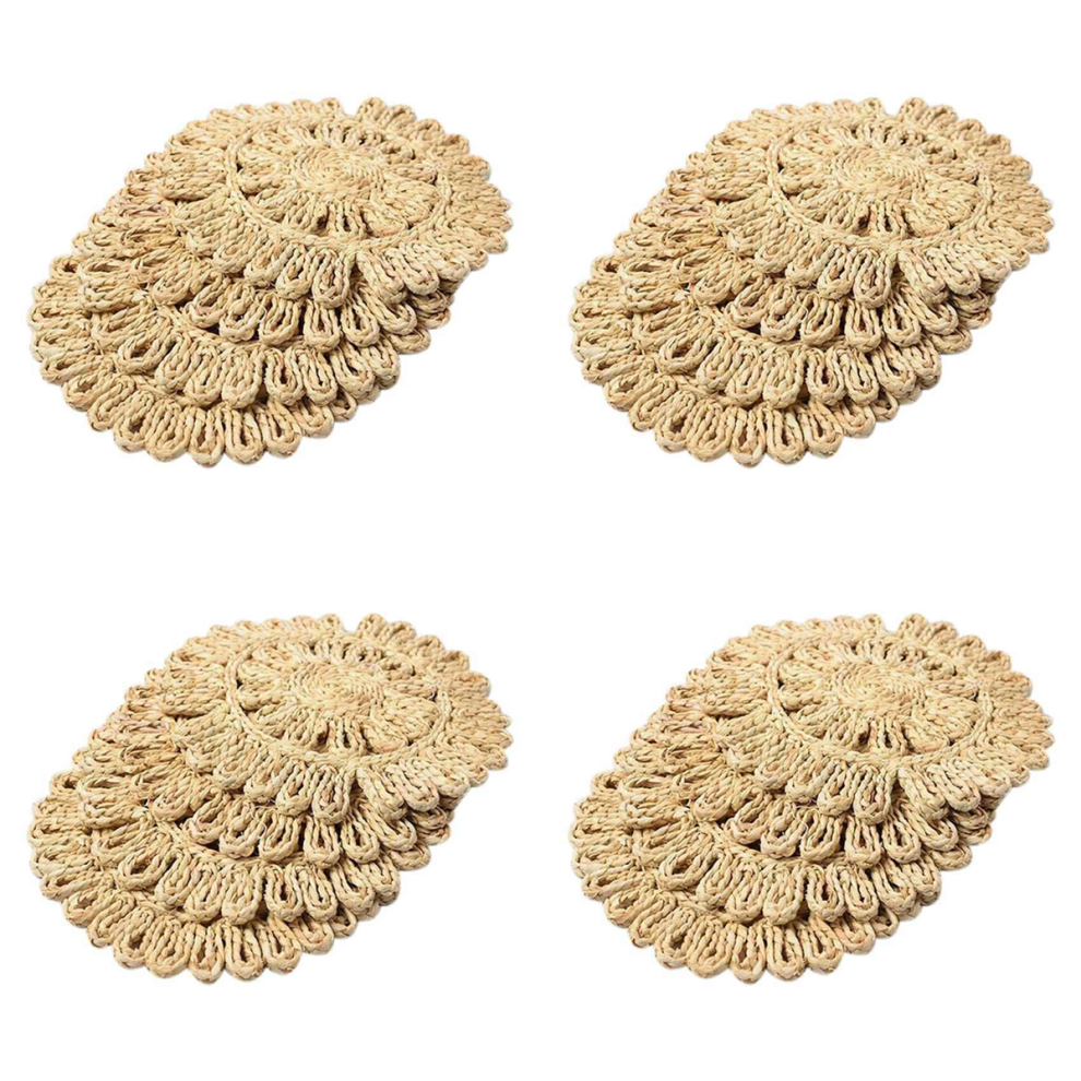 Set de table rond tissé 16 pièces pour table à manger, table en rotin tressé naturel