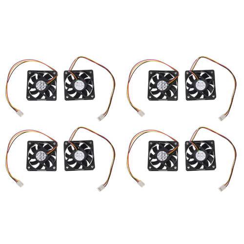 60Mm 6Cm DC 12V 3 Pin Computer Case CPU Cooler Cooling Fan Black 8 Pcs