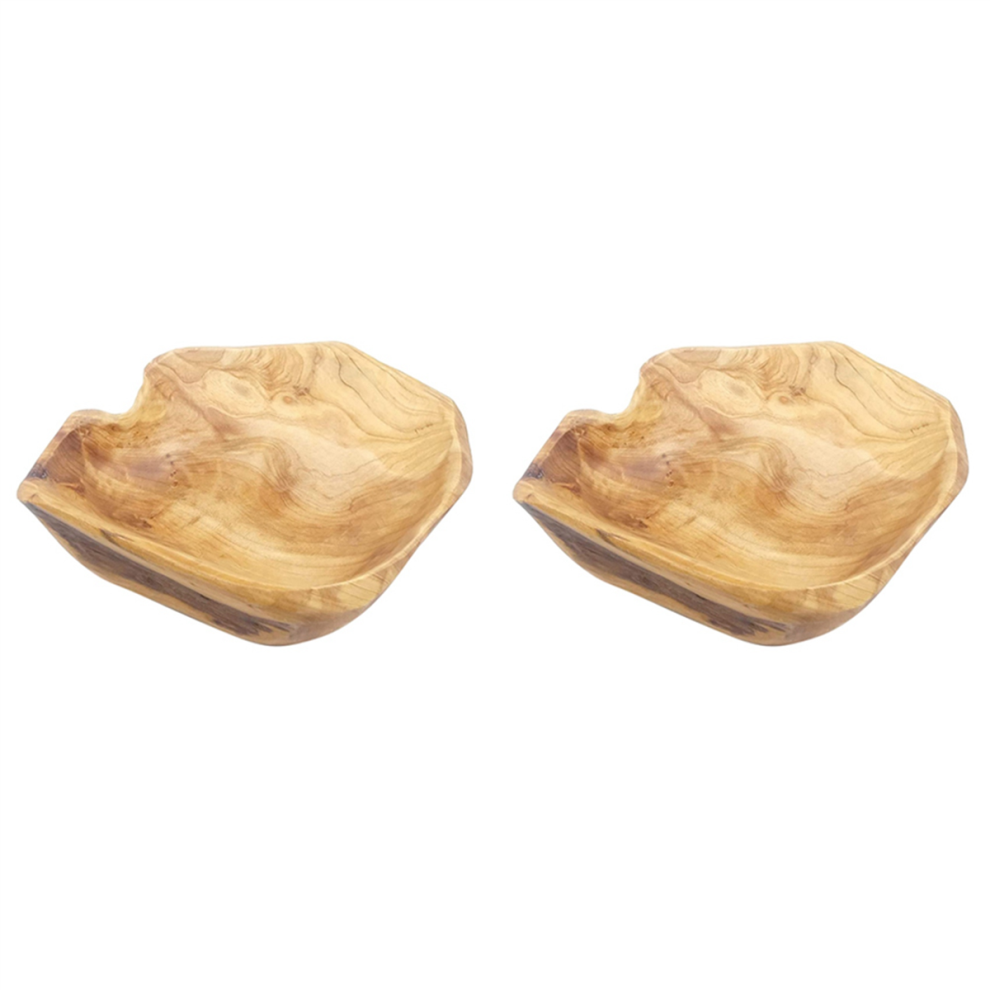 2X Wooden Fruit Salad Serving Bowl Hand-Carved Root Bowls Living Room-image-OPC-PJDHY9R-NEW