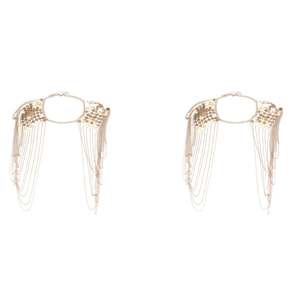 2X Vintage Punk Harnas Bikini Body Link Epaulet Schouderketting Halsketting-image