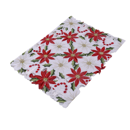 5X Christmas Embroidered Table Runner, Luxury Holly Poinsettia Runner 2