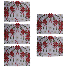 5X Christmas Embroidered Table Runner, Luxury Holly Poinsettia Runner