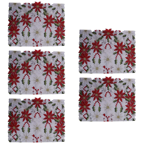 5X Christmas Embroidered Table Runner, Luxury Holly Poinsettia Runner 1