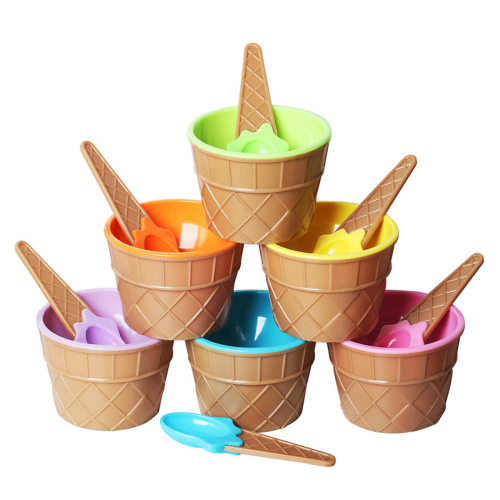 18Pcs Eis Schüssel Set Verschiedene Farbe Löffel Geschirr Kinder Warenkorb 2