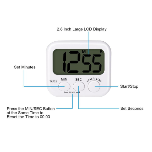 5X Digital Kitchen Timer, Large Screen Font Display, Magnetic Back Coo 2