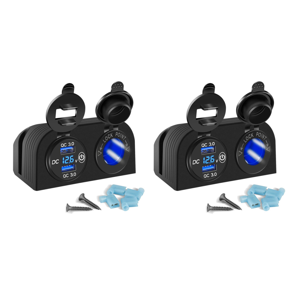 2X Tent Type Panel Two Hole, Quick Charge 3.0 Dual Usb Car Charger+12V 4851780600418