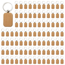 600 stuks lege afgeronde rechthoekige houten sleutelhanger DIY-sleutelhanger kan worden gegraveerd