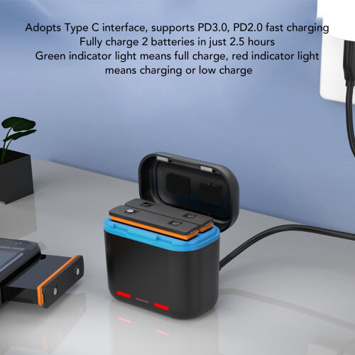Chargeur rapide Type-C à 2 emplacements pour boîtier Insta360 X3 2