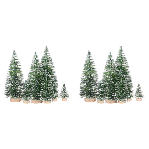 50PCS Miniature Artificial Christmas Trees 5 Sizes,with Wooden Base fo 1