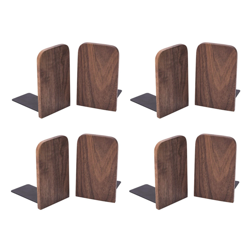 Lot de 8 serre-livres en bois avec base en métal, support de livre robuste en noyer noir