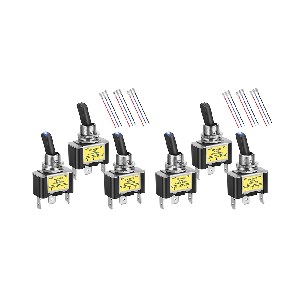 6Pcs On Off Rocker Lighted Toggle Switch 30A 12V Dc Spst 2 Position 3 4851780633454