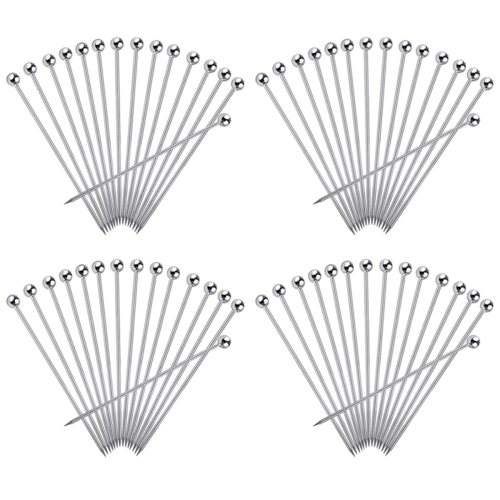 Lot de 60 cure-dents réutilisables en acier inoxydable de 10 cm