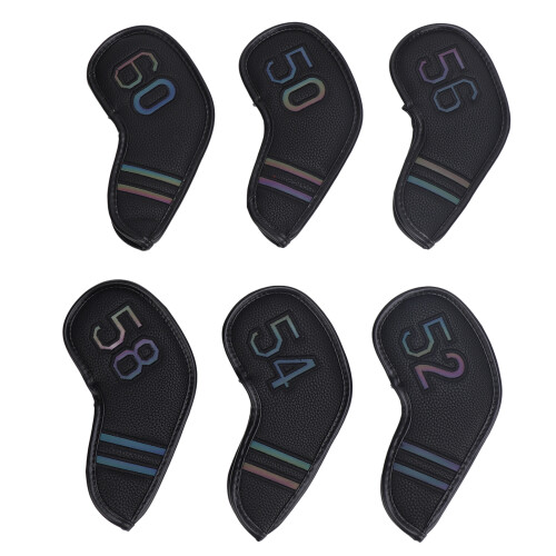 Set da 6 copri teste in pelle PU per ferri da golf nero 1