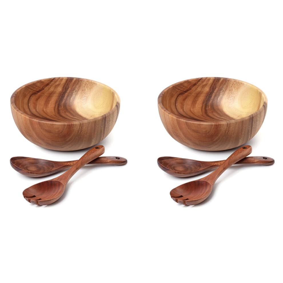 2X Wooden Salad Bowl-Large 9.4 Inch Wood Bowl with Spoon, Can Be Used-image-OPC-PJDJG79-NEW