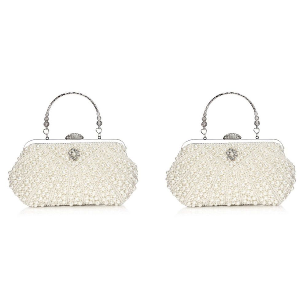 Torribaly 2X Women Pearl Clutch Bags Evening Bag Purse Handbag For Wedding Chain White