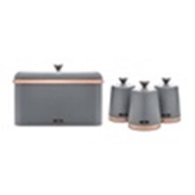 Tower Cavaletto Bread Bin and Set of 3 Storage Canisters, Grey and Rose Gold EEJB282