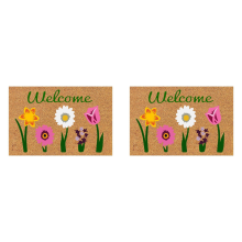 2X Welcome Floral Coir Doormat for Indoor Outdoor the Mat Entryway Out