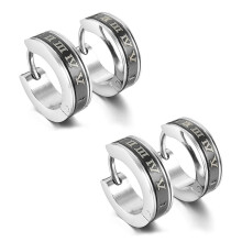 4X Pendientes de aro con tapón de acero inoxidable, color negro y plateado
