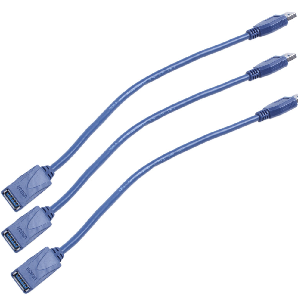 3X Usb 3.0 Male To F/M Type A Connector Extension Cable 30Cm Blue 4852109546639