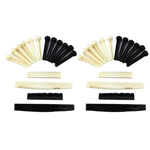 2 Sets Black and White ABS Bridge Pins & Saddle Nut Replacement Parts