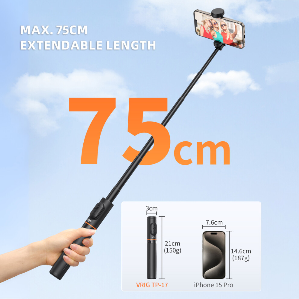 Vrig Tp-17 Extendable Selfie Stick Tripod With Remote Shutter, 75Cm 3081335157000