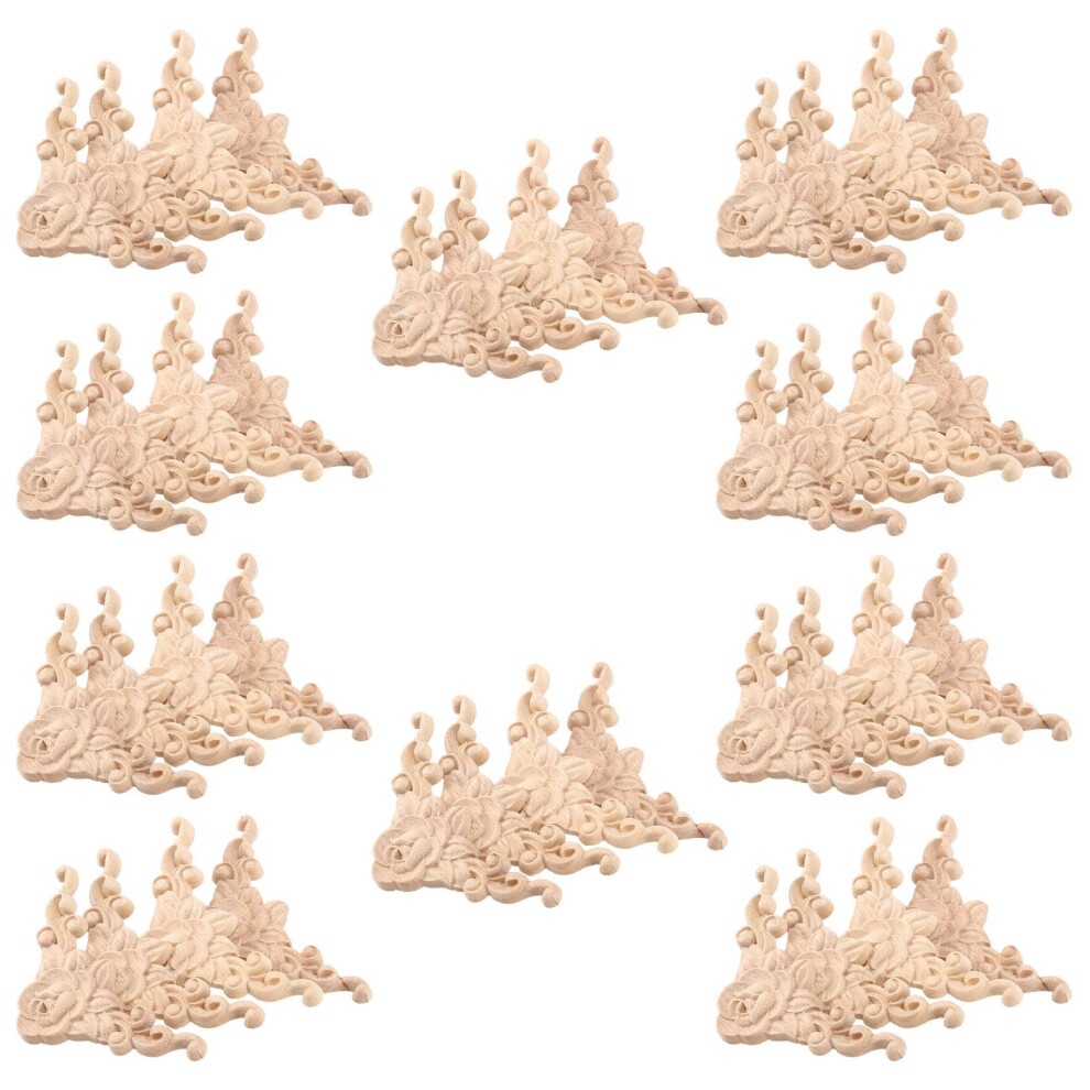 Applique Per Porta, Mobiletto, In Legno Intagliato, 40 Pezzi, 8X8 Cm, Rosa, Non Verniciata-image