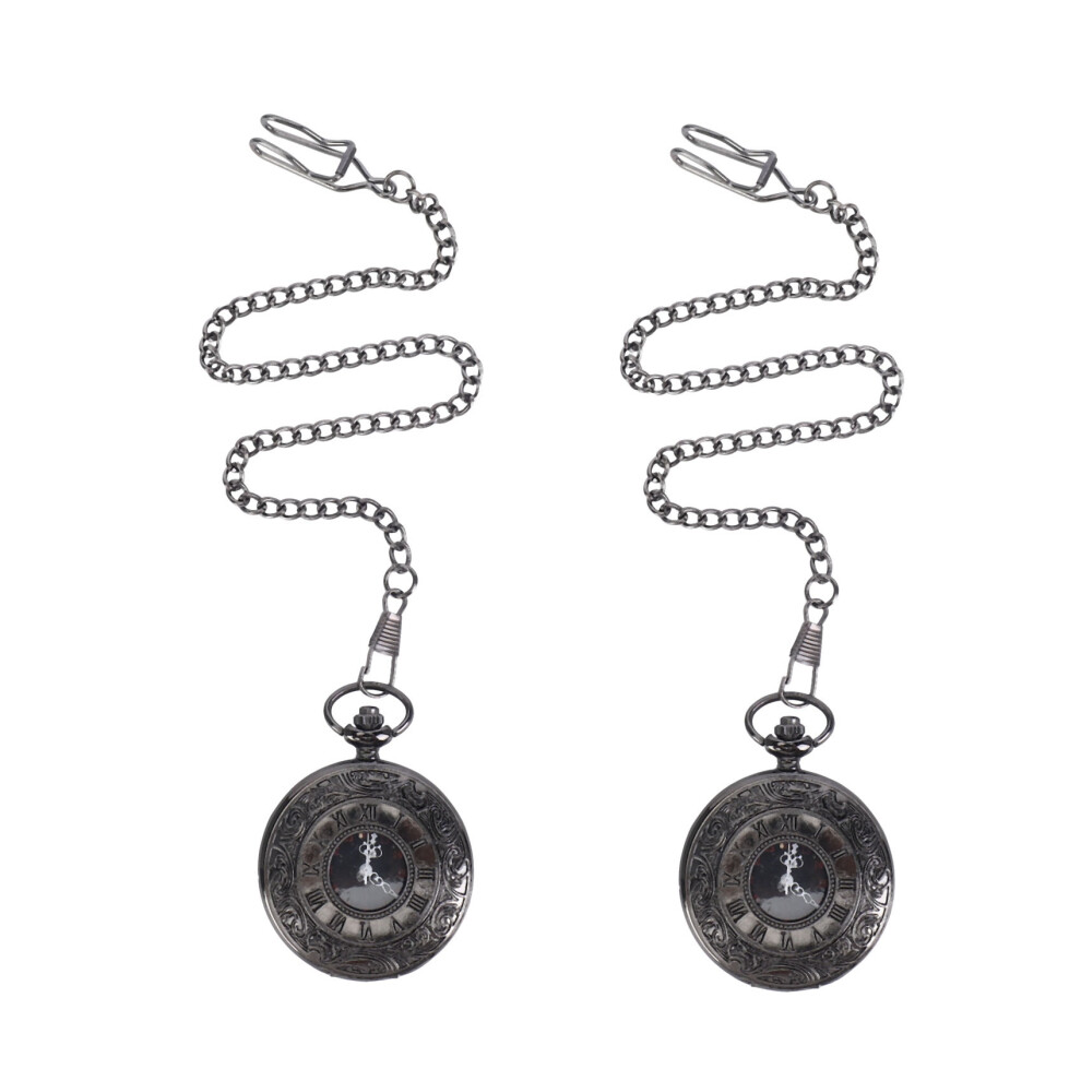 Photos - Wrist Watch 2X Vintage Steampunk Black Roman Numerals Necklace Quartz Pendant Pock