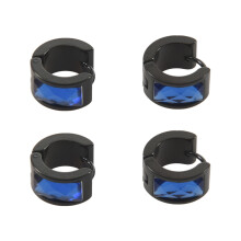 4 pendientes de aro de acero inoxidable para hombre, en bolsa de terciopelo, color azul