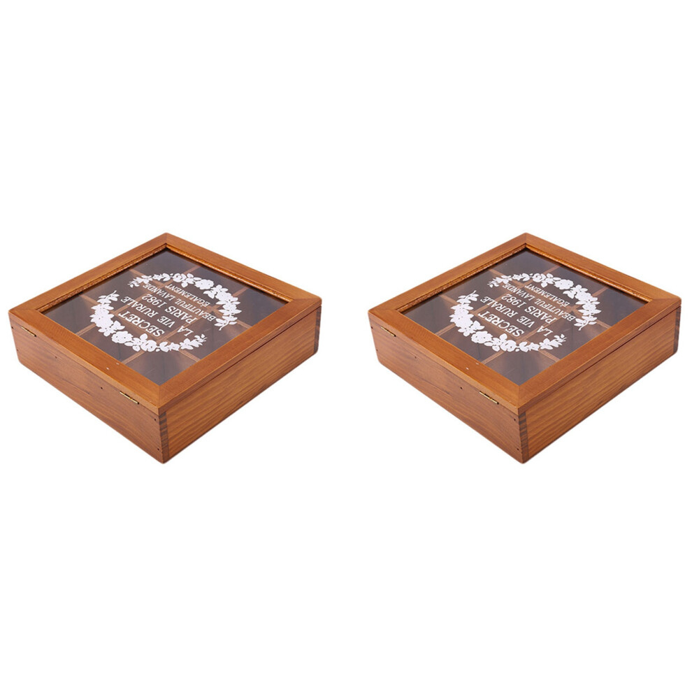 2X 9-Delige Houten Chique Theedoos Met Compartimenten, Containertas, Borstzak-image