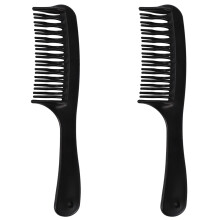 Lot de 2 peignes démêlants noirs à double rangée de dents avec poignée pour shampoing