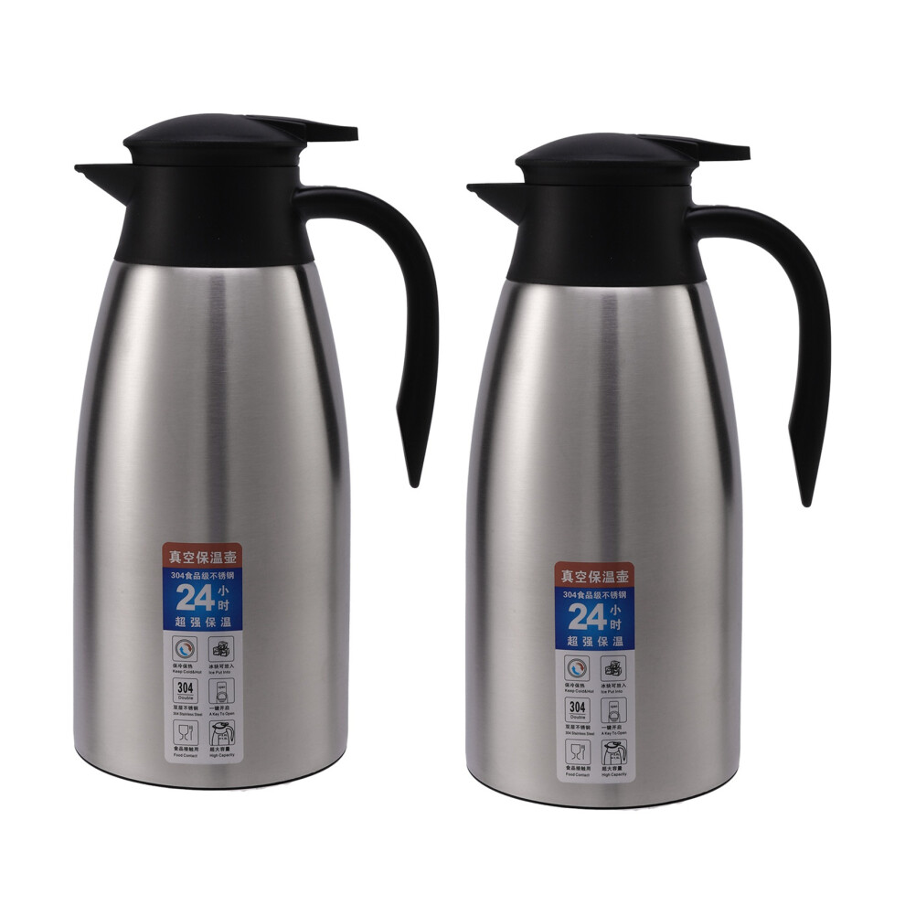 2X Silver 304 Stainless Steel 2L Thermal Flask Vacuum Insulated Water-image-OPC-PJDJXVR-NEW