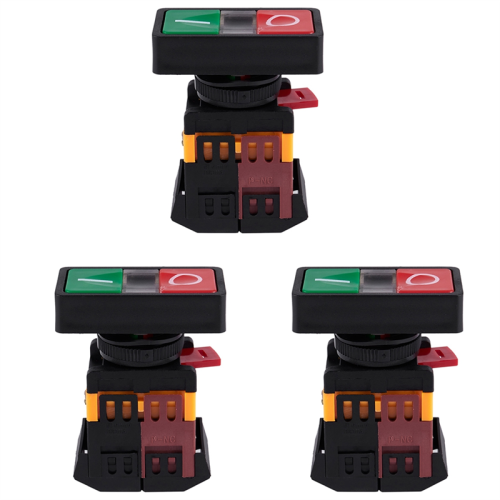 3X AC 220V Yellow Light ON-OFF START STOP Momentary Push Button Switch ...