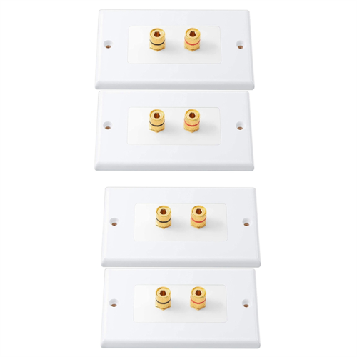 4 Pack Single Gang 1.0 Speaker Wire Wall Plate (Banana Plug Plate) for 2