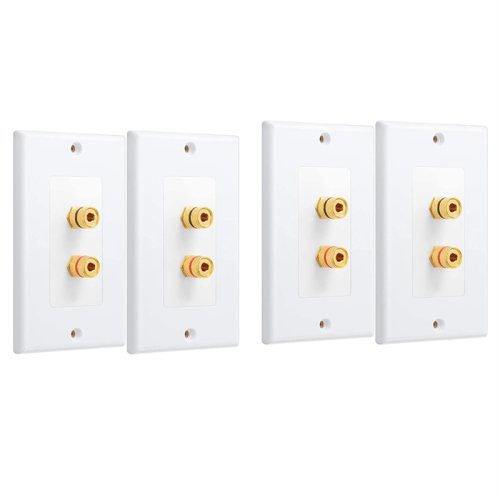 4 Pack Single Gang 1.0 Speaker Wire Wall Plate (Banana Plug Plate) for